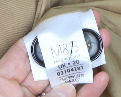 Marks and Spencer Women Beige Cotton Pea Coat Size 20