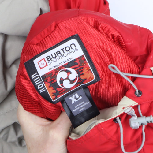 Burton Mens Red Beige XL Hooded Waterproof Ski Jacket