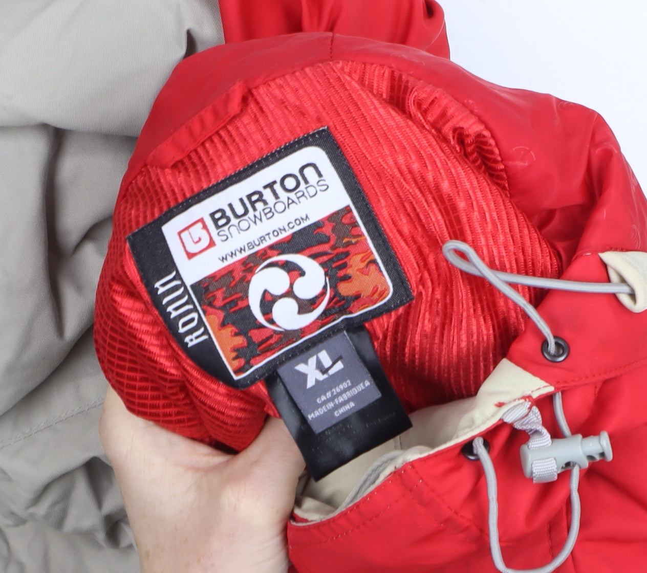Burton Mens Red Beige XL Hooded Waterproof Ski Jacket