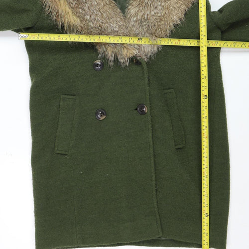 Kimchi Blue Women’s Green Faux Fur Collar Pea Coat Wool Blend Size M