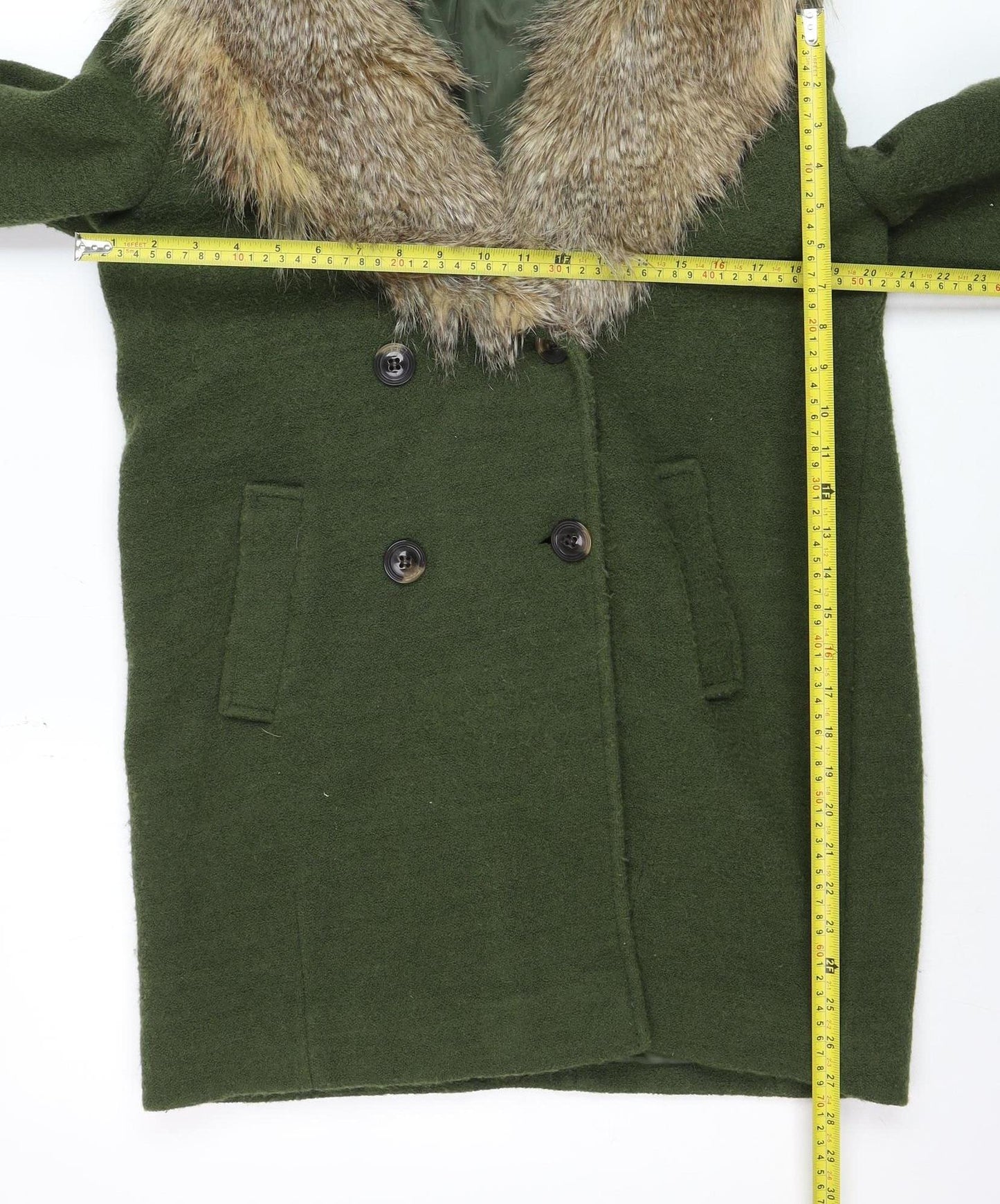 Kimchi Blue Women’s Green Faux Fur Collar Pea Coat Wool Blend Size M