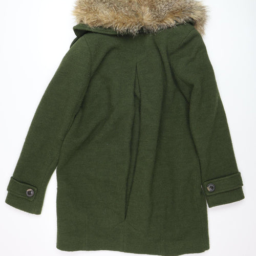 Kimchi Blue Women’s Green Faux Fur Collar Pea Coat Wool Blend Size M