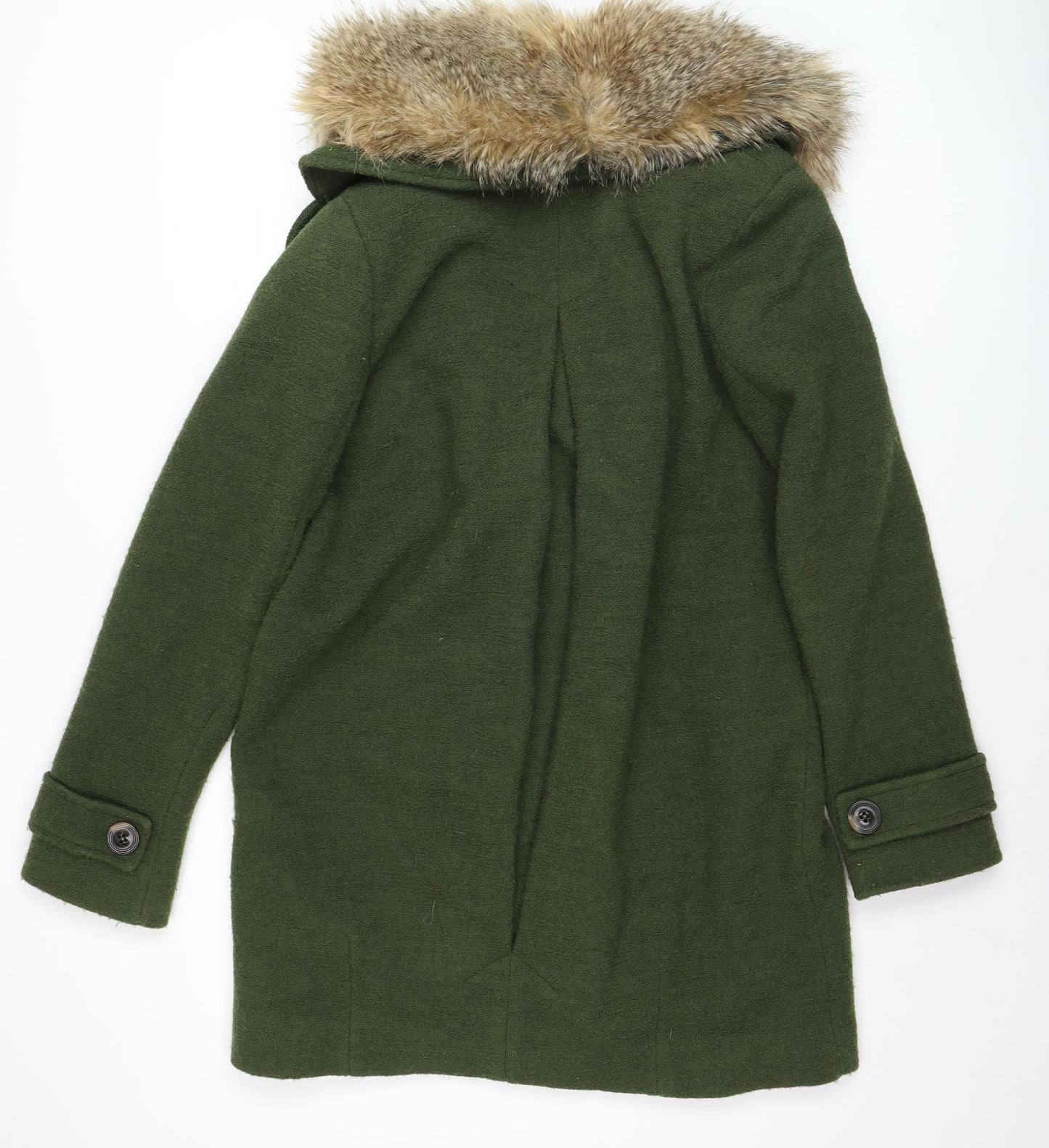 Kimchi Blue Women’s Green Faux Fur Collar Pea Coat Wool Blend Size M
