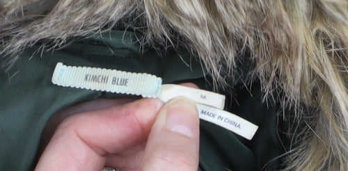 Kimchi Blue Women’s Green Faux Fur Collar Pea Coat Wool Blend Size M