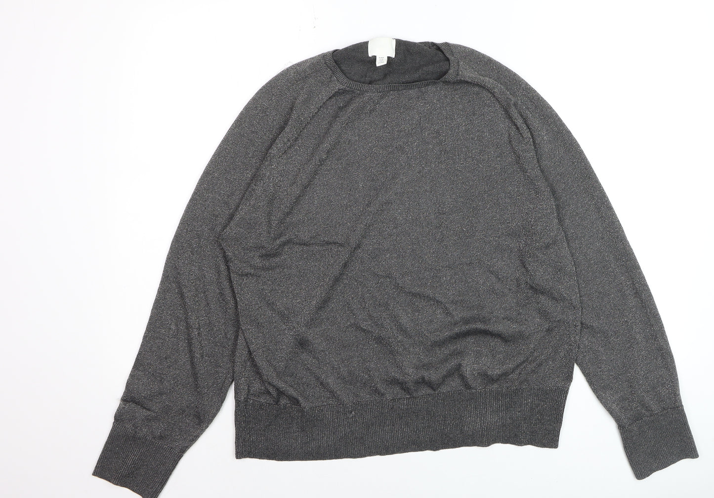 H&M Womens Grey Metallic Knit Pullover Jumper Size 14