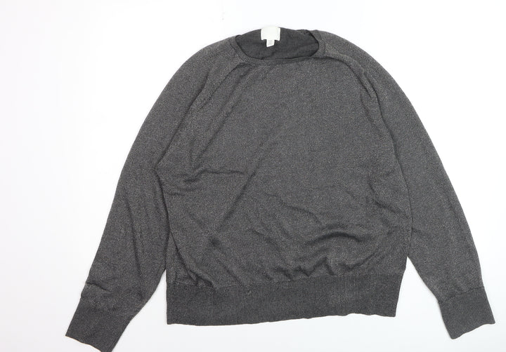 H&M Womens Grey Metallic Knit Pullover Jumper Size 14