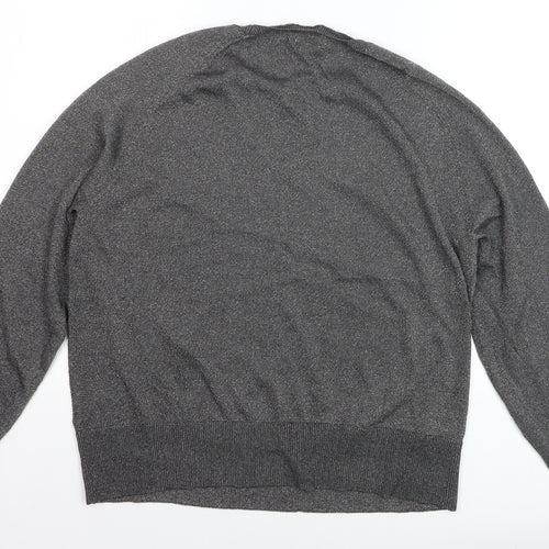 H&M Womens Grey Metallic Knit Pullover Jumper Size 14