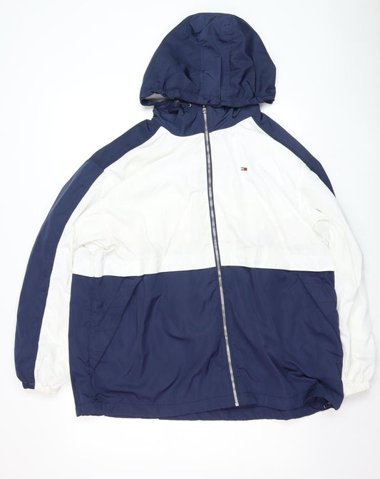 Tommy Hilfiger Men’s Blue White L Hooded Windbreaker Jacket