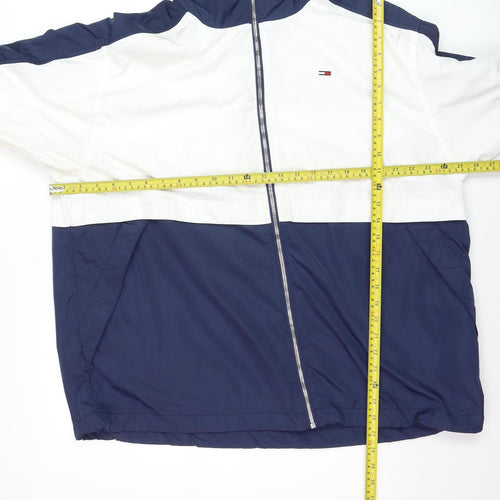 Tommy Hilfiger Men’s Blue White L Hooded Windbreaker Jacket