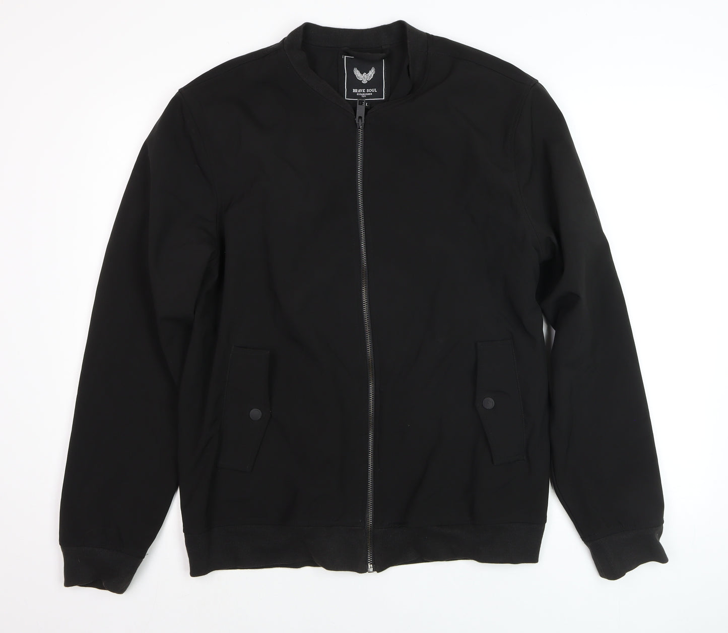 Brave Soul Men's Black XL Bomber Jacket Lightweight Softshell Zip-Up