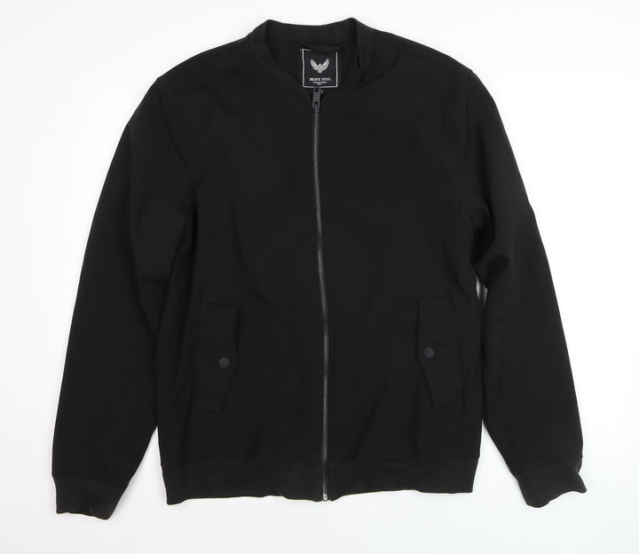 Brave Soul Men's Black XL Bomber Jacket Lightweight Softshell Zip-Up