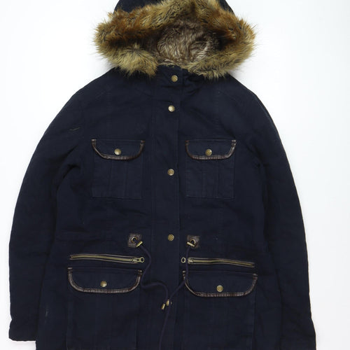 Falmer Heritage Women's Blue Faux Fur Trim Parka Coat Size 12