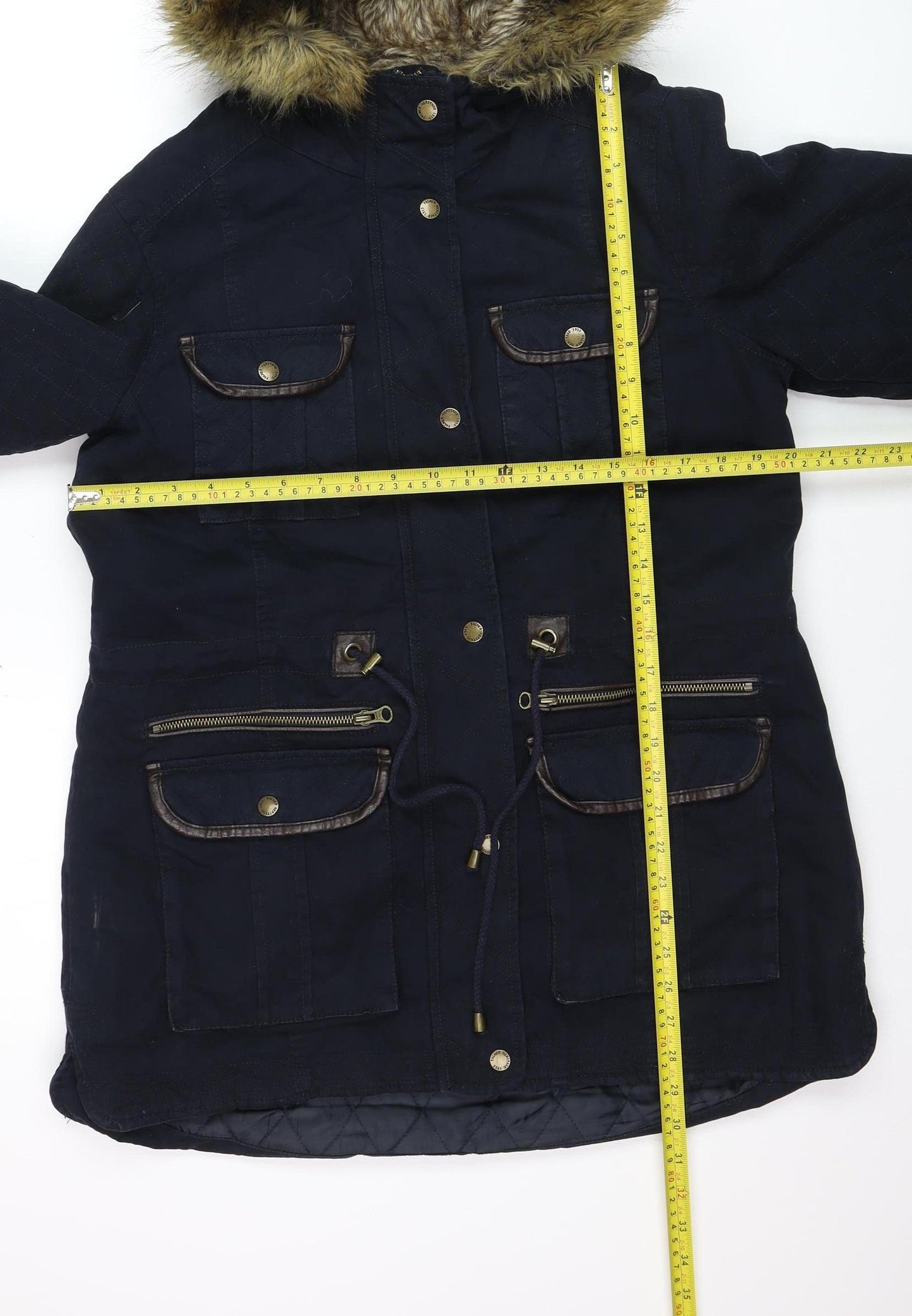 Falmer Heritage Women's Blue Faux Fur Trim Parka Coat Size 12
