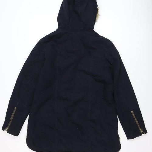 Falmer Heritage Women's Blue Faux Fur Trim Parka Coat Size 12