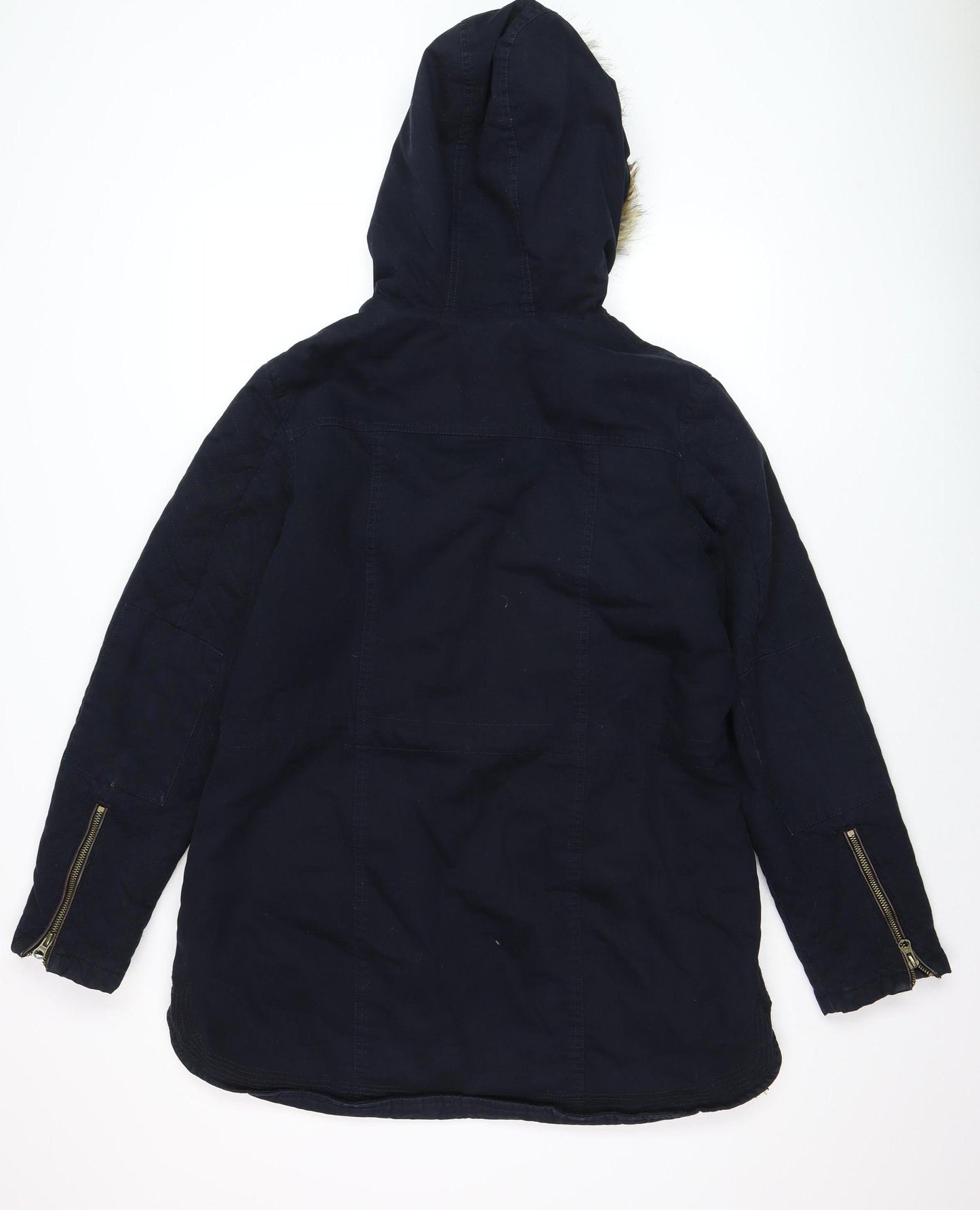 Falmer Heritage Women's Blue Faux Fur Trim Parka Coat Size 12