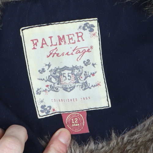 Falmer Heritage Women's Blue Faux Fur Trim Parka Coat Size 12