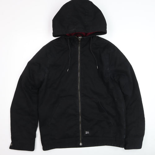 TWO MRK Men’s Black Hooded Full Zip Cotton Blend Casual Jacket Size S