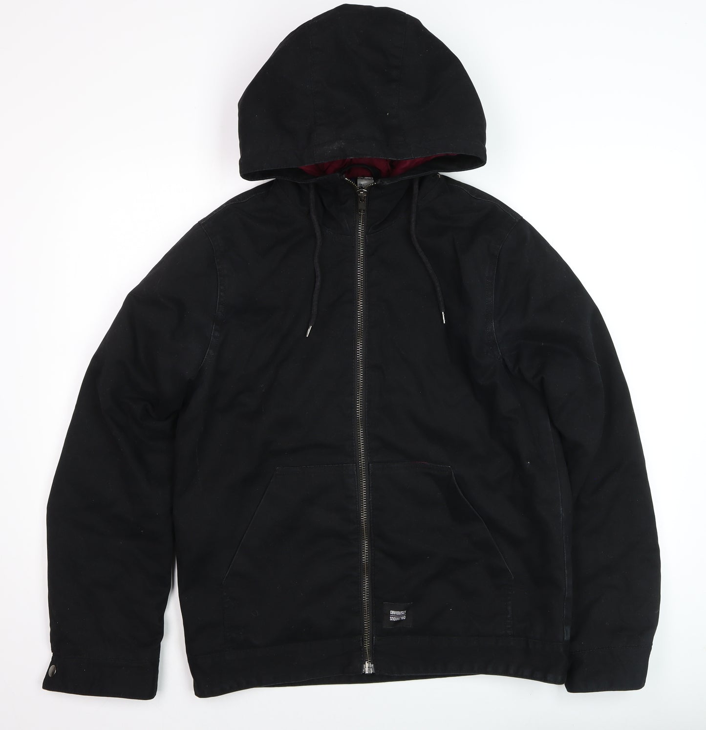 TWO MRK Men’s Black Hooded Full Zip Cotton Blend Casual Jacket Size S