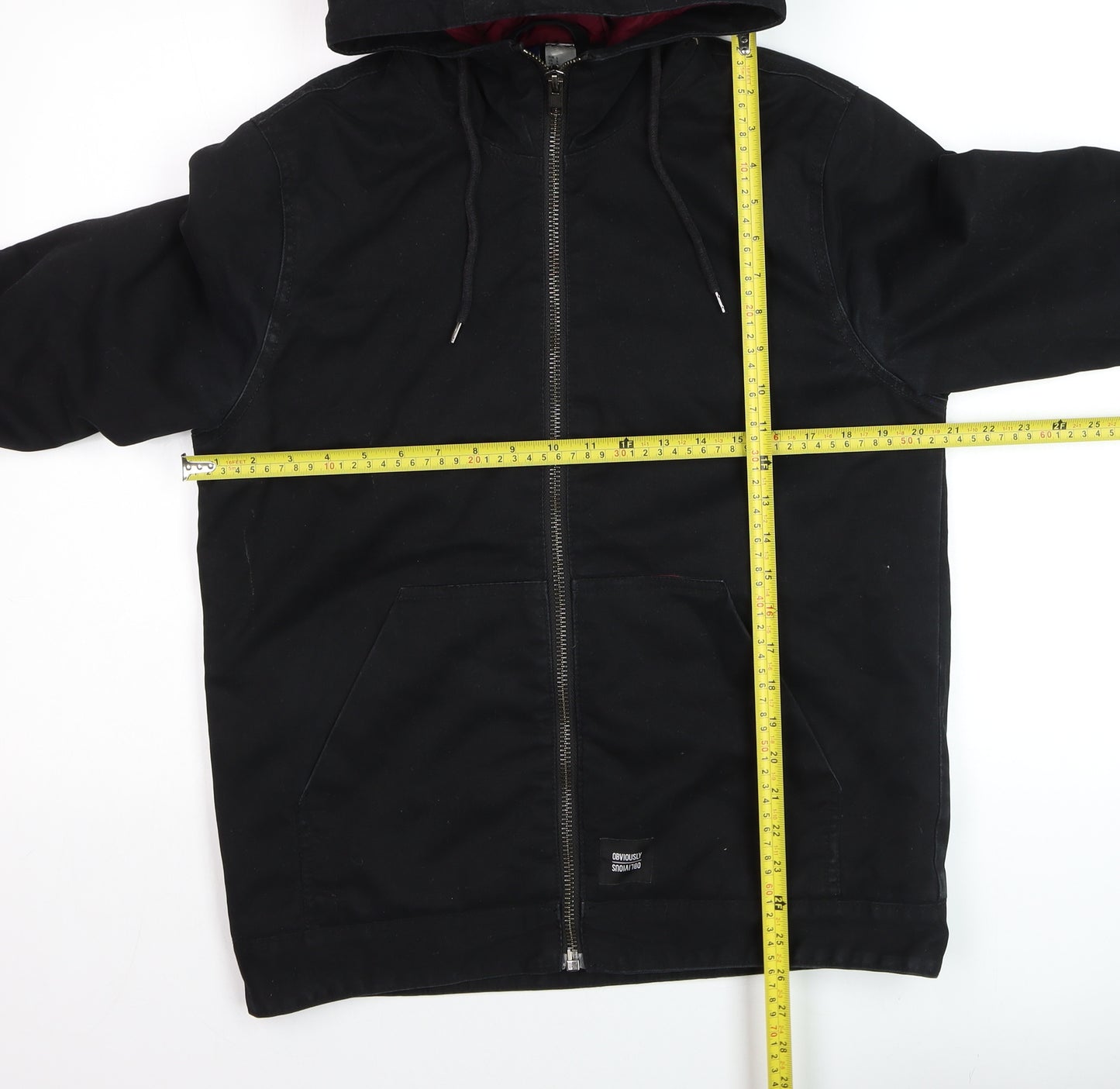 TWO MRK Men’s Black Hooded Full Zip Cotton Blend Casual Jacket Size S
