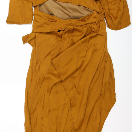 ASOS Women’s Brown Viscose Hi-Low Wrap Dress Size 12 Elegant Midi
