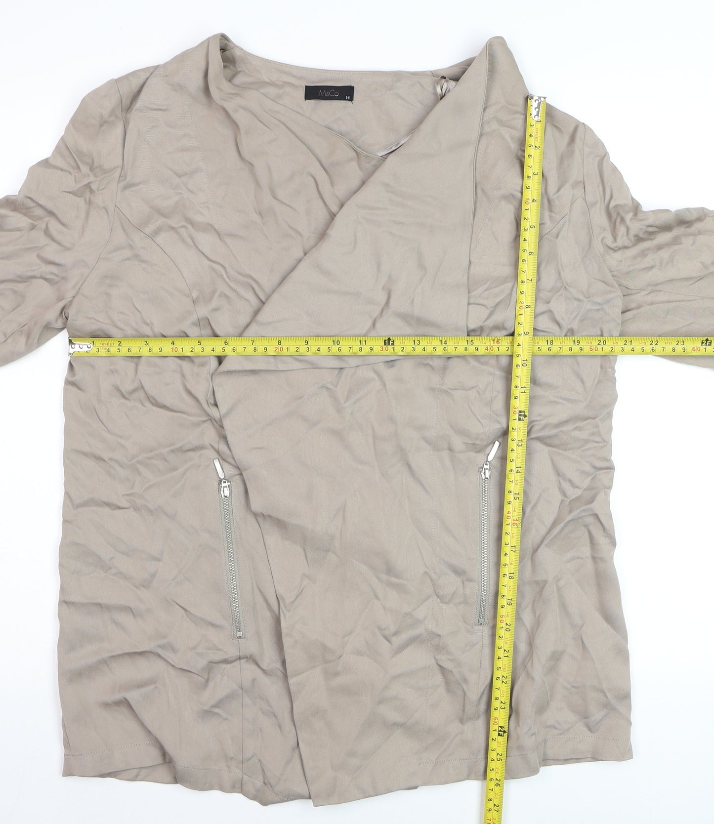 M&Co Women’s Beige Size 14 Biker Jacket with Zipped Pockets