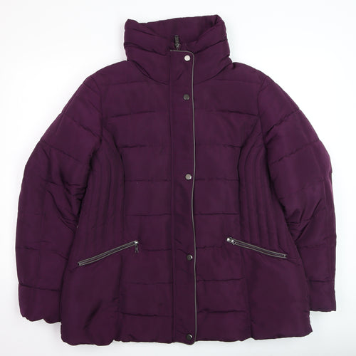 C&A Women's Purple Puffer Jacket Size 14 Hooded Mid-Length Coat
