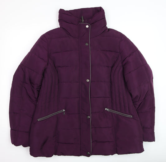 C&A Women's Purple Puffer Jacket Size 14 Hooded Mid-Length Coat