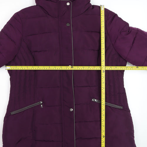 C&A Women's Purple Puffer Jacket Size 14 Hooded Mid-Length Coat
