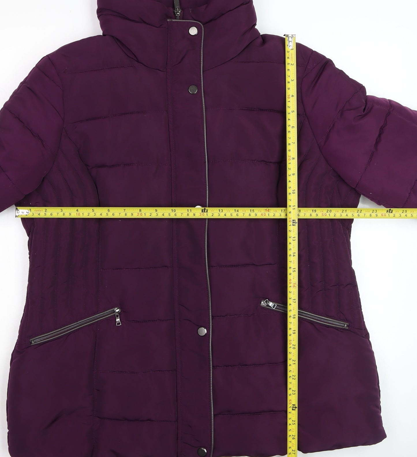 C&A Women's Purple Puffer Jacket Size 14 Hooded Mid-Length Coat