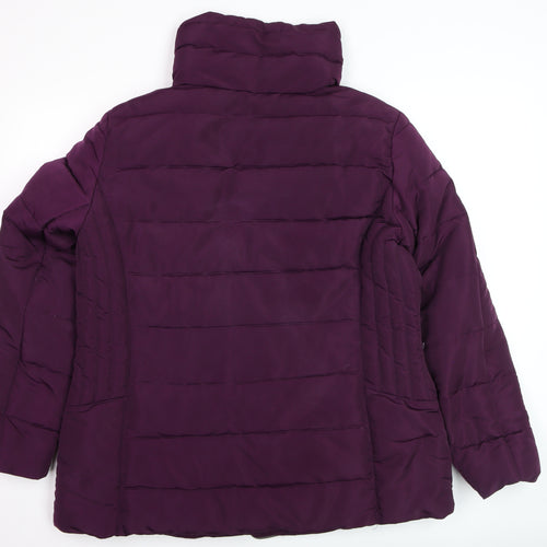 C&A Women's Purple Puffer Jacket Size 14 Hooded Mid-Length Coat