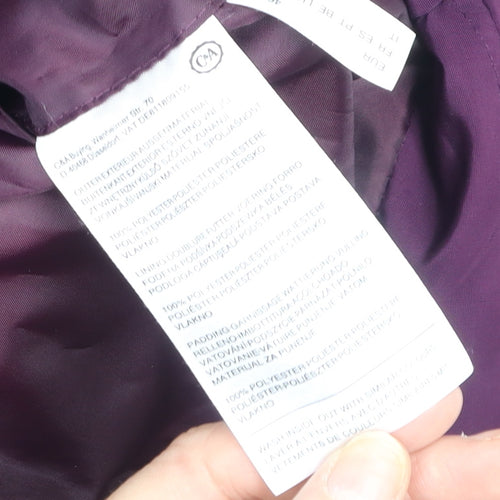 C&A Women's Purple Puffer Jacket Size 14 Hooded Mid-Length Coat