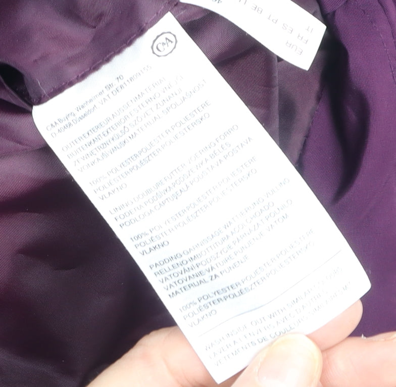 C&A Women's Purple Puffer Jacket Size 14 Hooded Mid-Length Coat