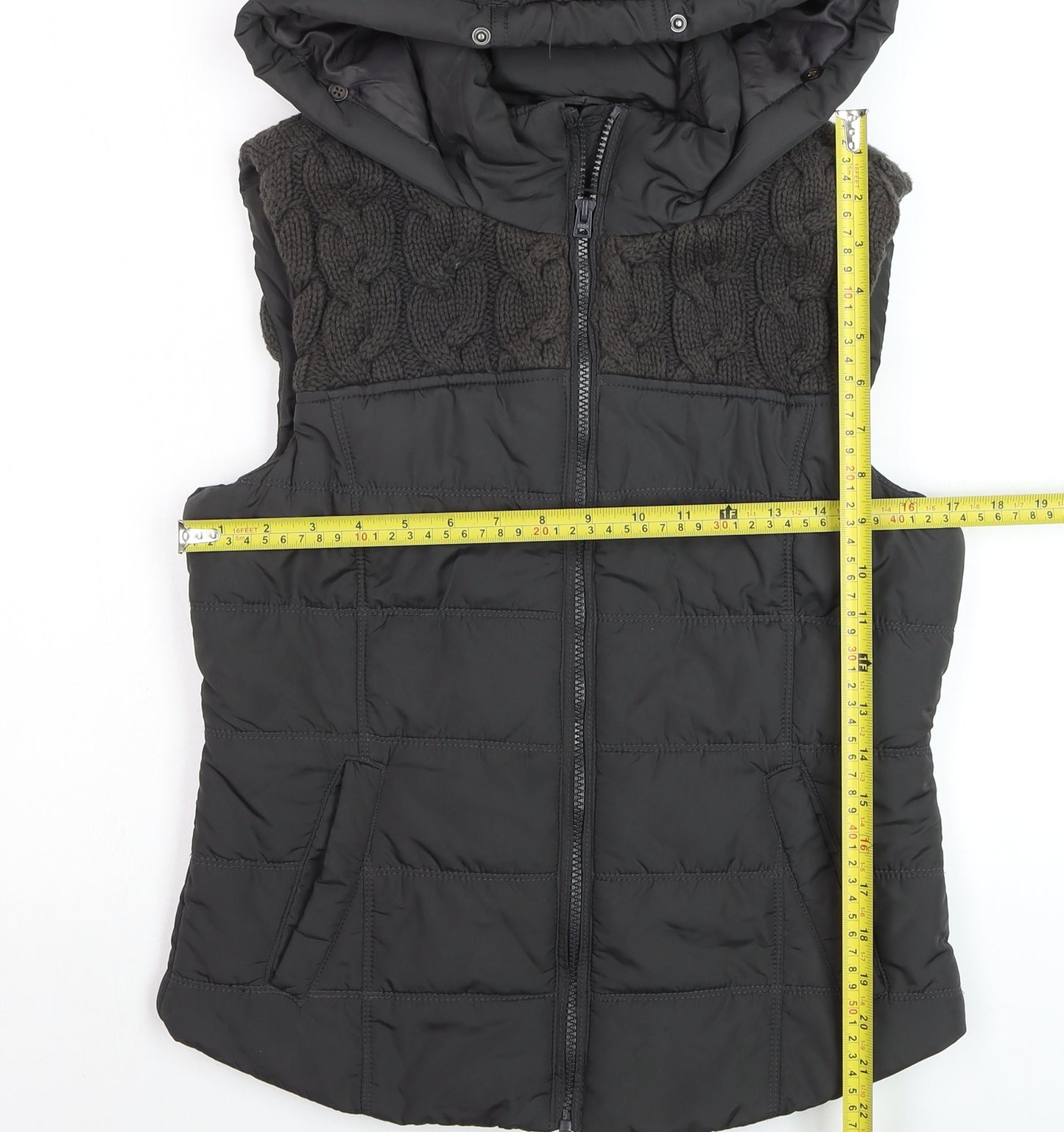 Aéropostale Women's Black Hooded Puffer Waistcoat Size M