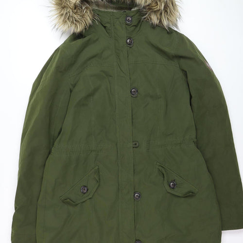 Hollister Mens Green Parka Coat L Faux Fur Hood Winter Jacket
