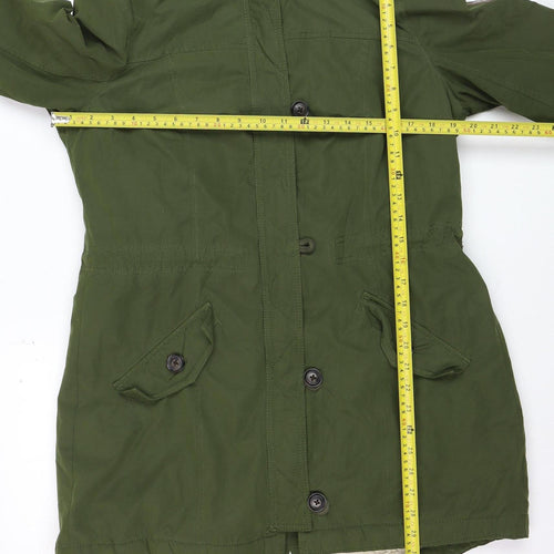 Hollister Mens Green Parka Coat L Faux Fur Hood Winter Jacket