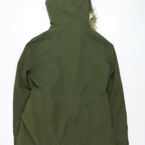 Hollister Mens Green Parka Coat L Faux Fur Hood Winter Jacket