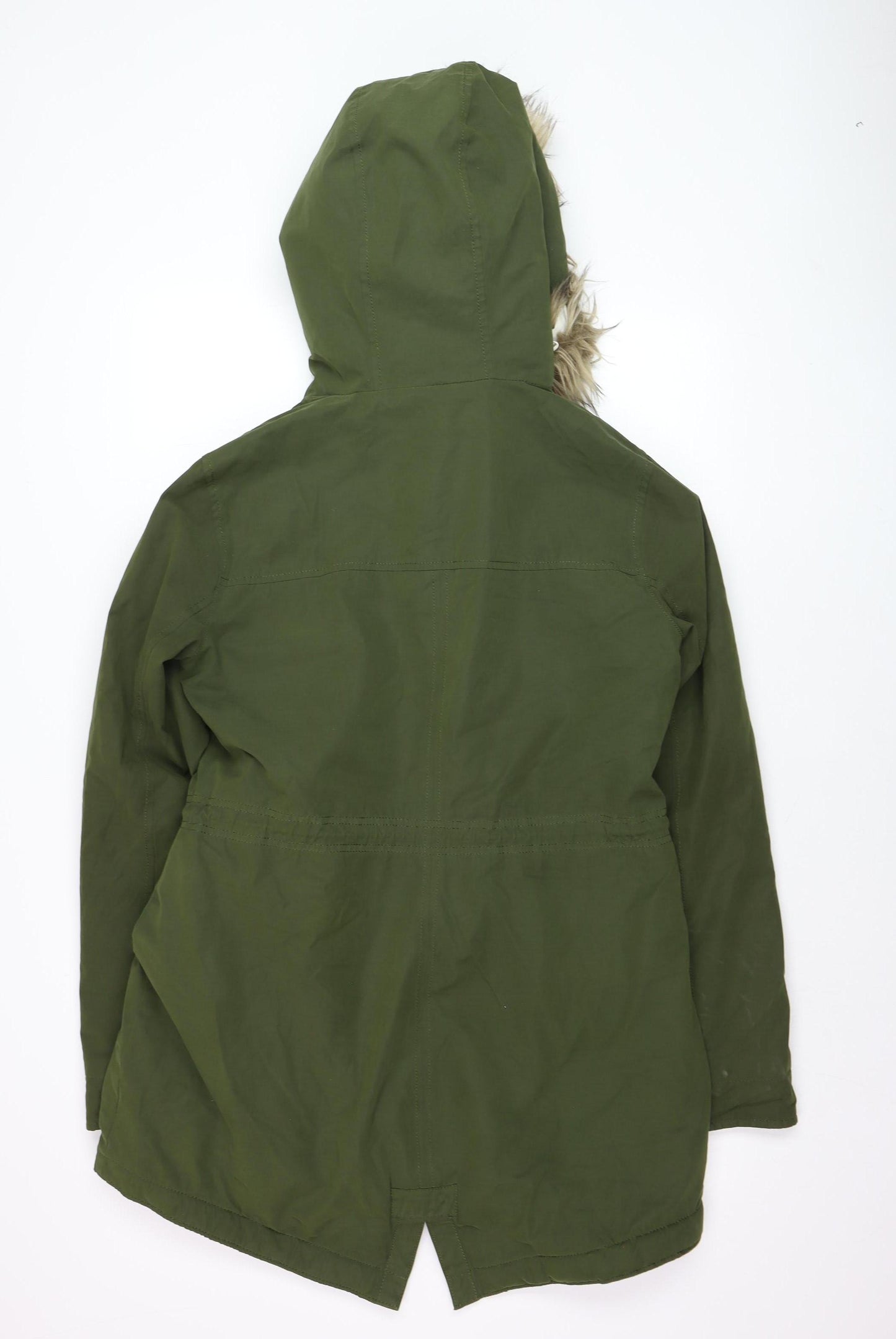 Hollister Mens Green Parka Coat L Faux Fur Hood Winter Jacket