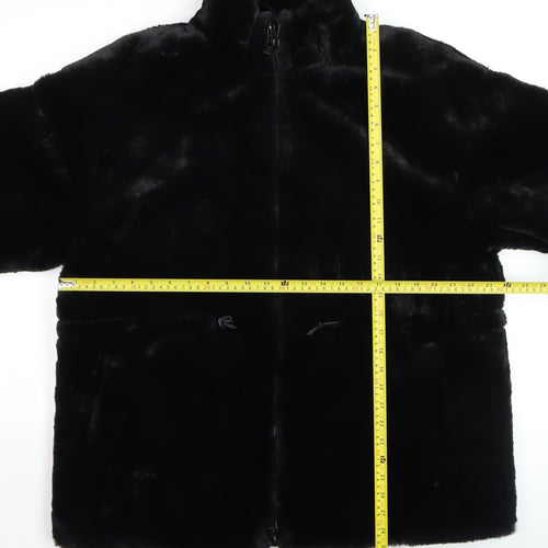 Zara Women Black Faux Fur Mid-Length Coat Size L