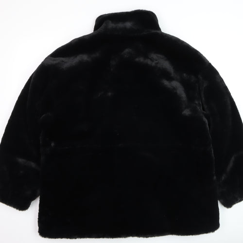 Zara Women Black Faux Fur Mid-Length Coat Size L