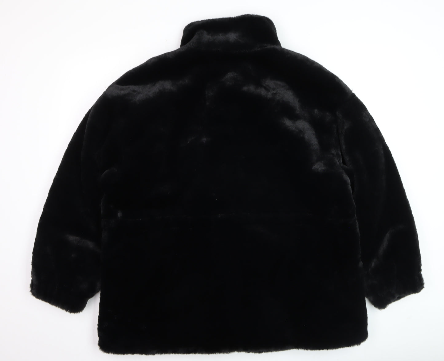 Zara Women Black Faux Fur Mid-Length Coat Size L