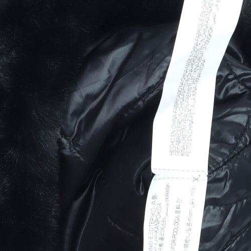 Zara Women Black Faux Fur Mid-Length Coat Size L