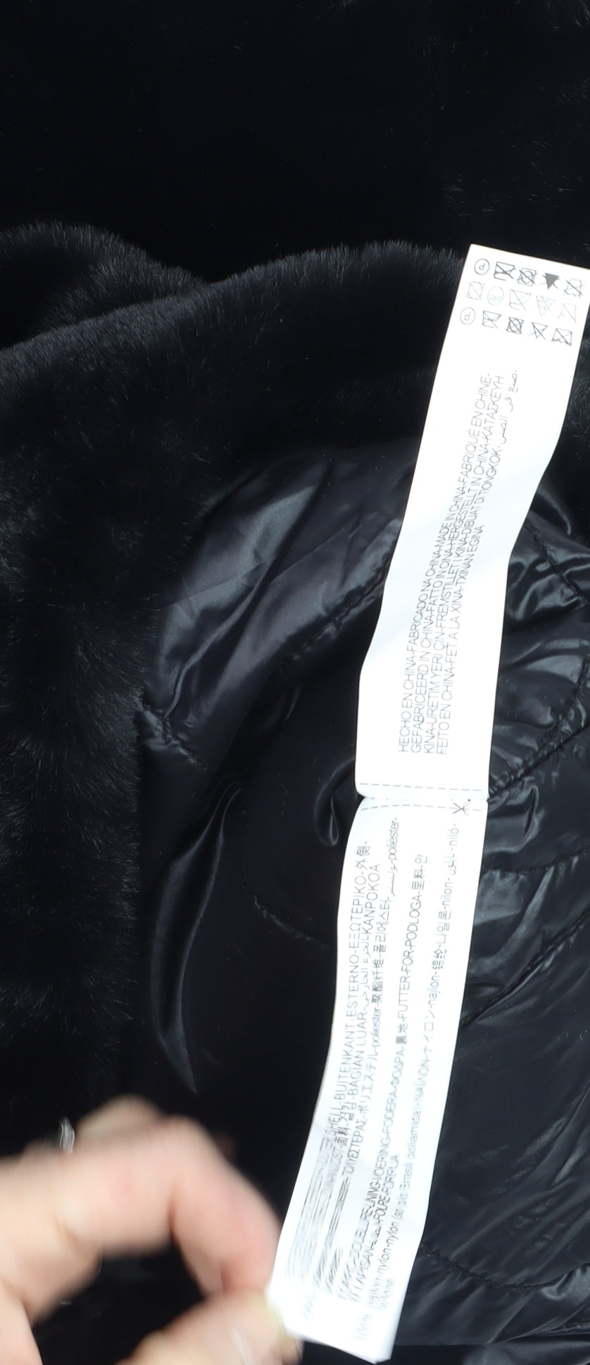Zara Women Black Faux Fur Mid-Length Coat Size L