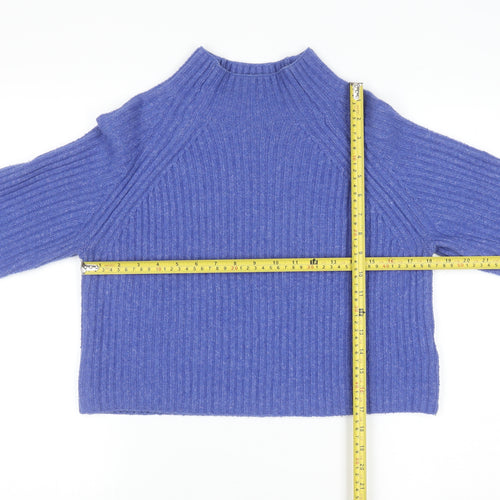Monki Women Blue Mock Neck Ribbed Knit Jumper Size S