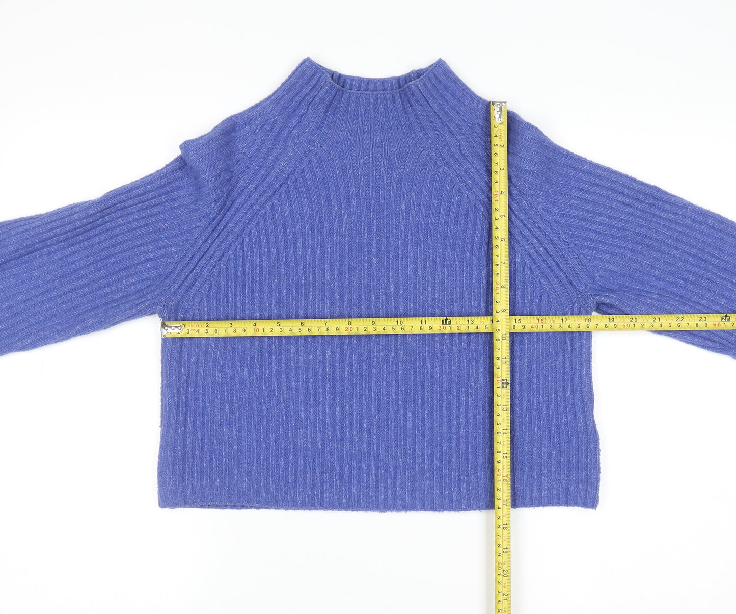Monki Women Blue Mock Neck Ribbed Knit Jumper Size S