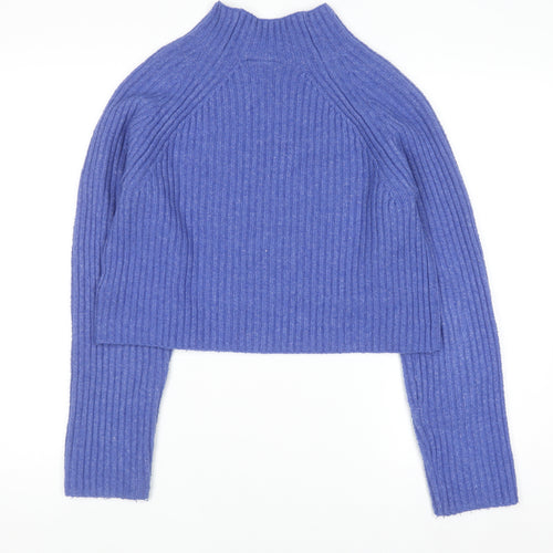 Monki Women Blue Mock Neck Ribbed Knit Jumper Size S