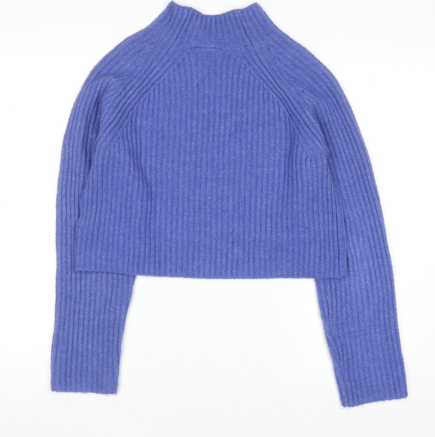Monki Women Blue Mock Neck Ribbed Knit Jumper Size S