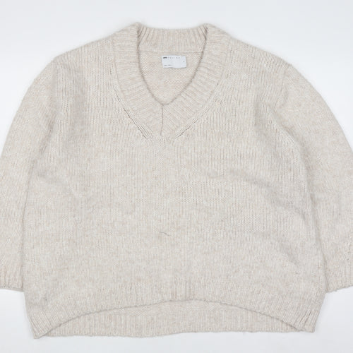 ASOS DESIGN Women's Beige Chunky-Knit V-Neck Pullover Jumper Size S