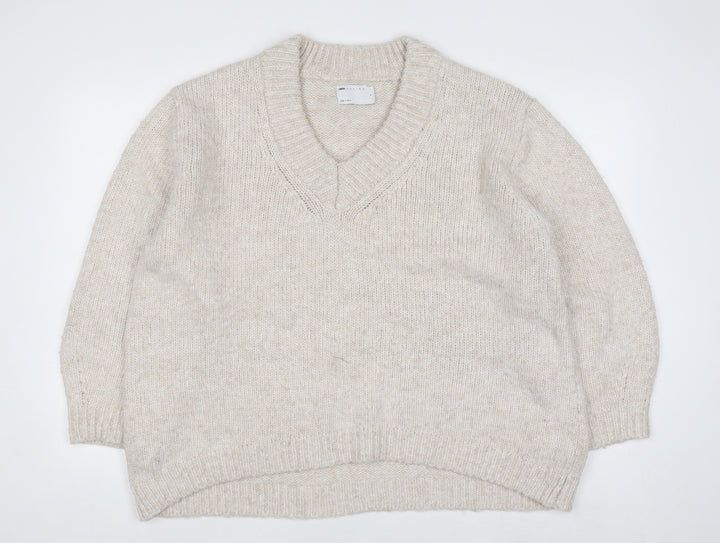 ASOS DESIGN Women's Beige Chunky-Knit V-Neck Pullover Jumper Size S