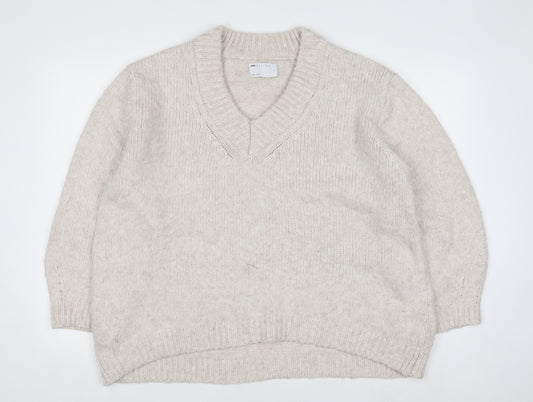 ASOS DESIGN Women's Beige Chunky-Knit V-Neck Pullover Jumper Size S