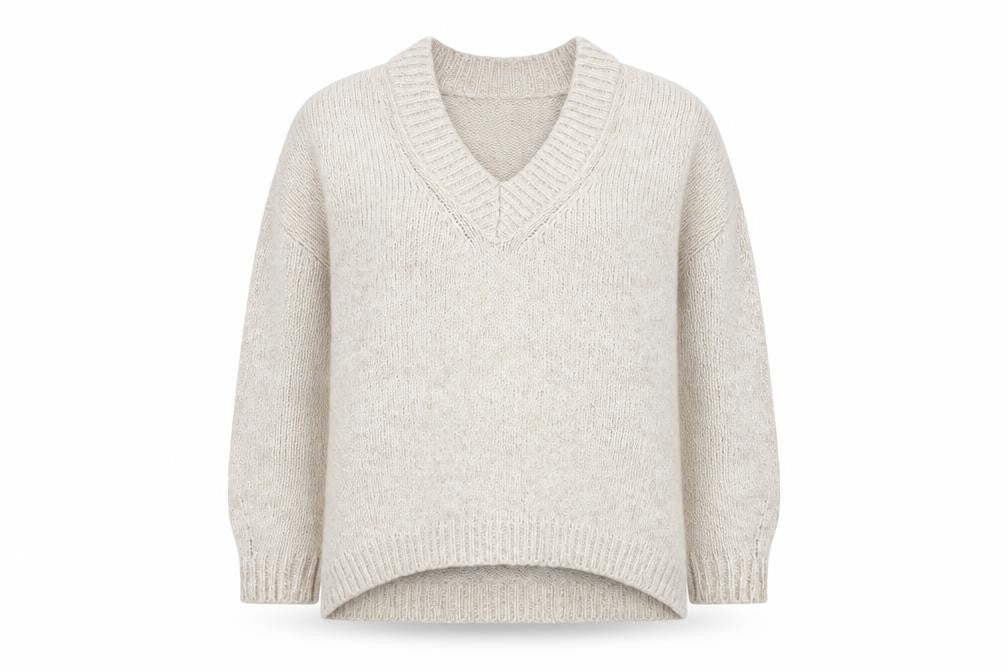 Front view of ASOS DESIGN Women's Beige Chunky-Knit V-Neck jumper, size S